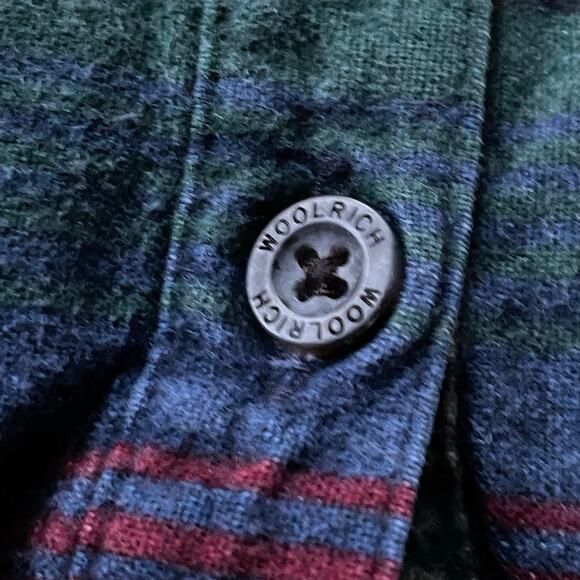 🔥Vintage Woolrich Cotton Flannel Blanket Striped Western Southwest Button Shirt - Picture 7 of 14